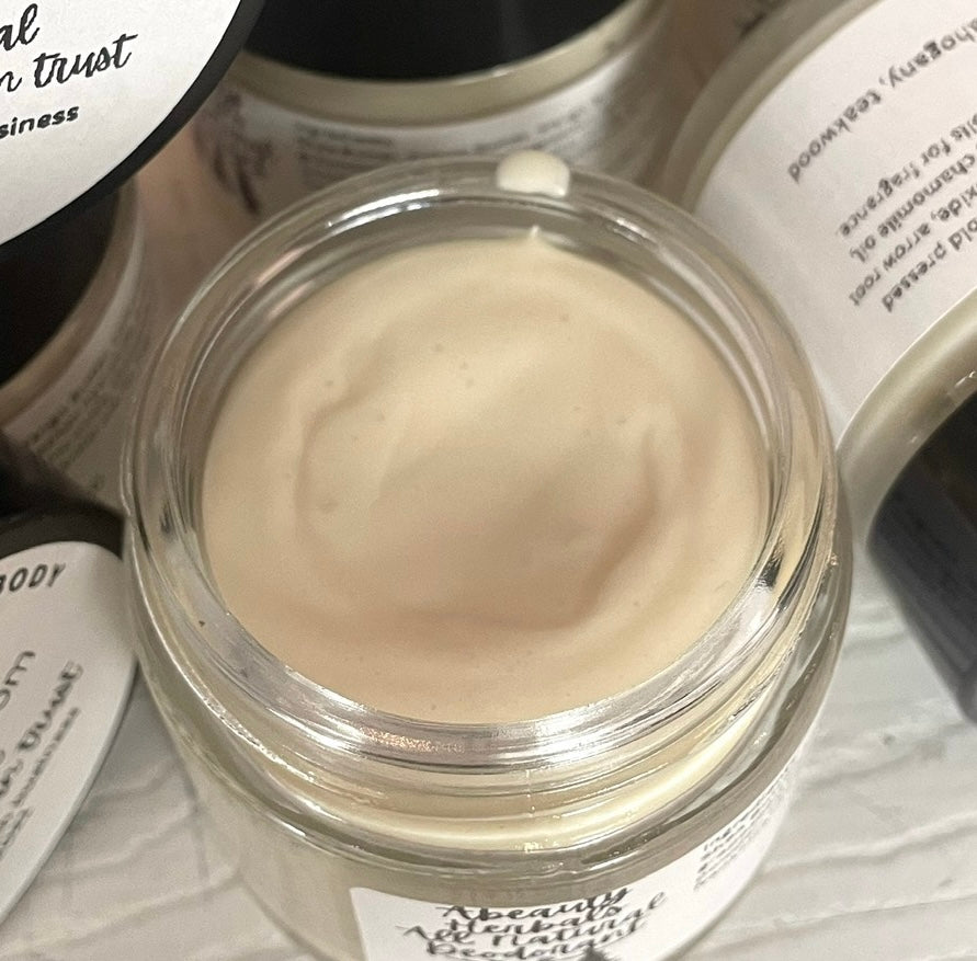 Clean Deodorant, free from aluminum, nut oils, baking soda and artificial fragrance.