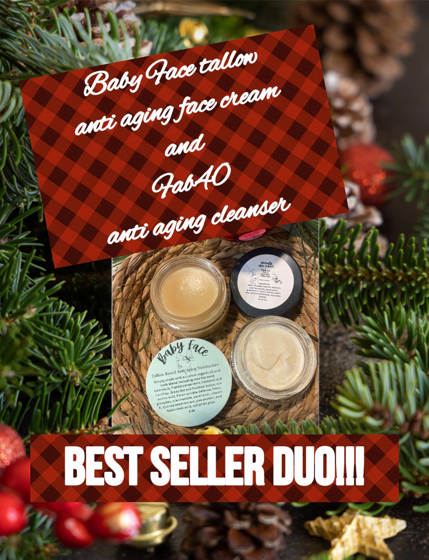 Best seller set! The Fab40 anti aging cleanser and the baby face tallow based anti aging moisturizing cream.